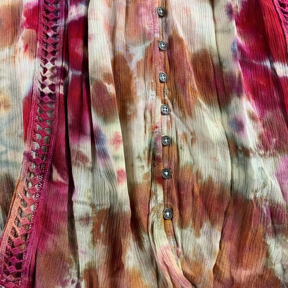 Hand Dyed Knox Rose Long Sleeve Peasant Top Small Tie Dye Pink Orange Flowy - Picture 8 of 8